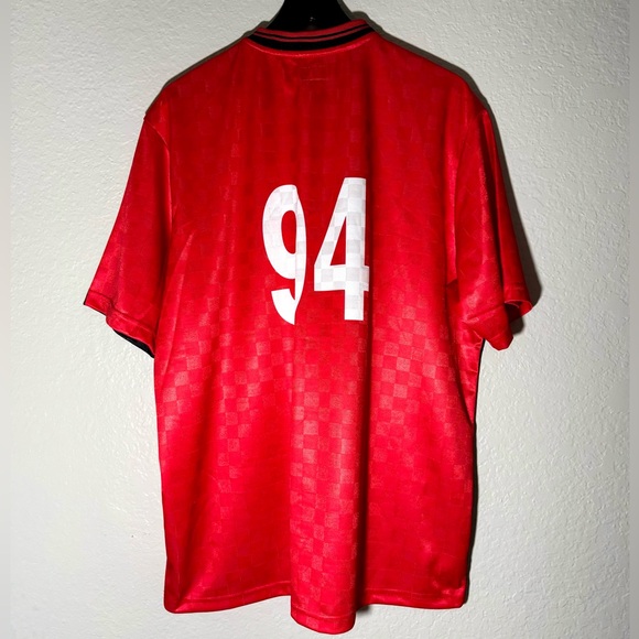 Supreme Soccer Jersey Oversized Checkered Red Black Sport Shirt Football - Picture 6 of 9